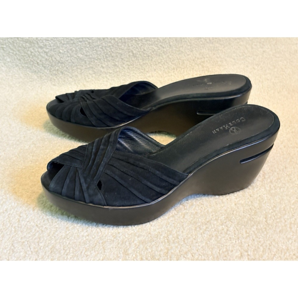 Cole Haan NikeAir Sandals Womens Sz 9.5B Black Wedge Open Toe BD20105